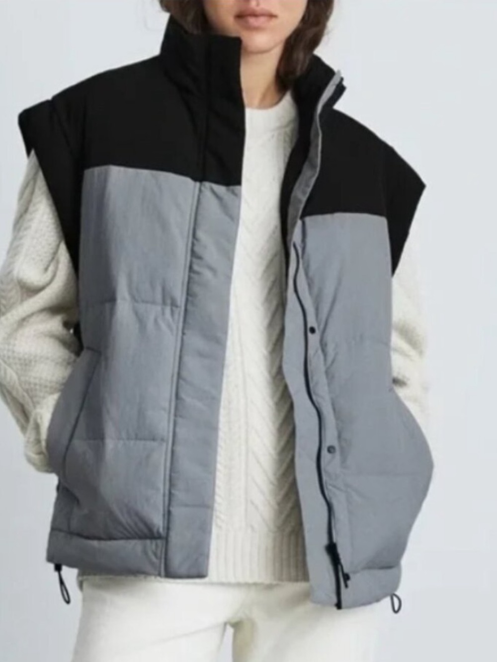Everlane Black and Light Gray Quilted Puffer Vest- Oversized Fit